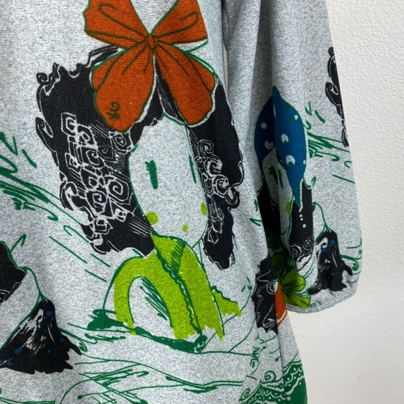 Womens Anime Girls Border Print Tunic Knit Dress Gray Green Black 3/4 Sleeves SM - Picture 4 of 9